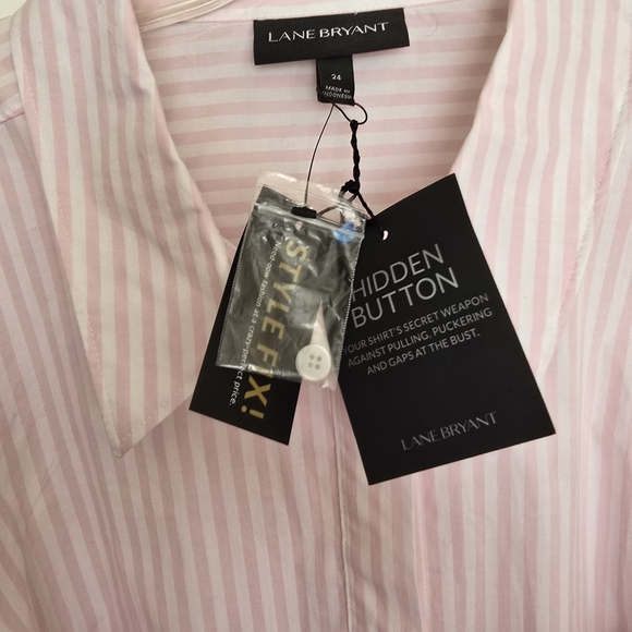 NWT Lane Bryant Pink Striped Long Sleeved Women's Blouse Top - Picture 4 of 5